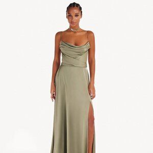 green emerald velvet dress White Mock Neck Sleeveless Low Slit Dress M / 6 / White / Skirt 110 cm